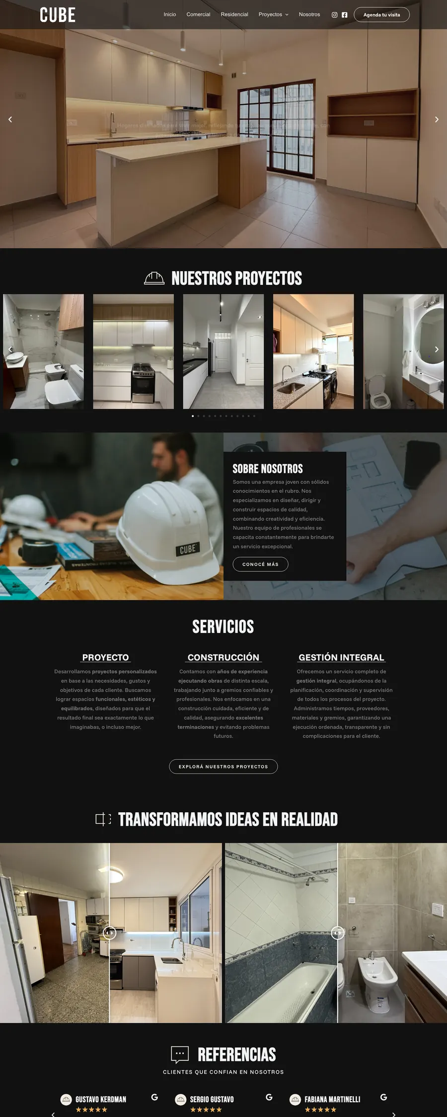 Sitio web de Cube Constructora diseñado por Point Web (página completa)