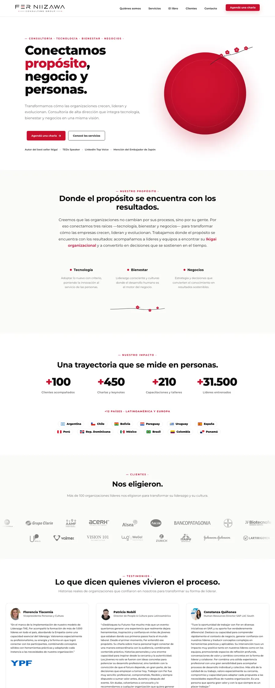 Sitio web de Fer Niizawa diseñado por Point Web (página completa)