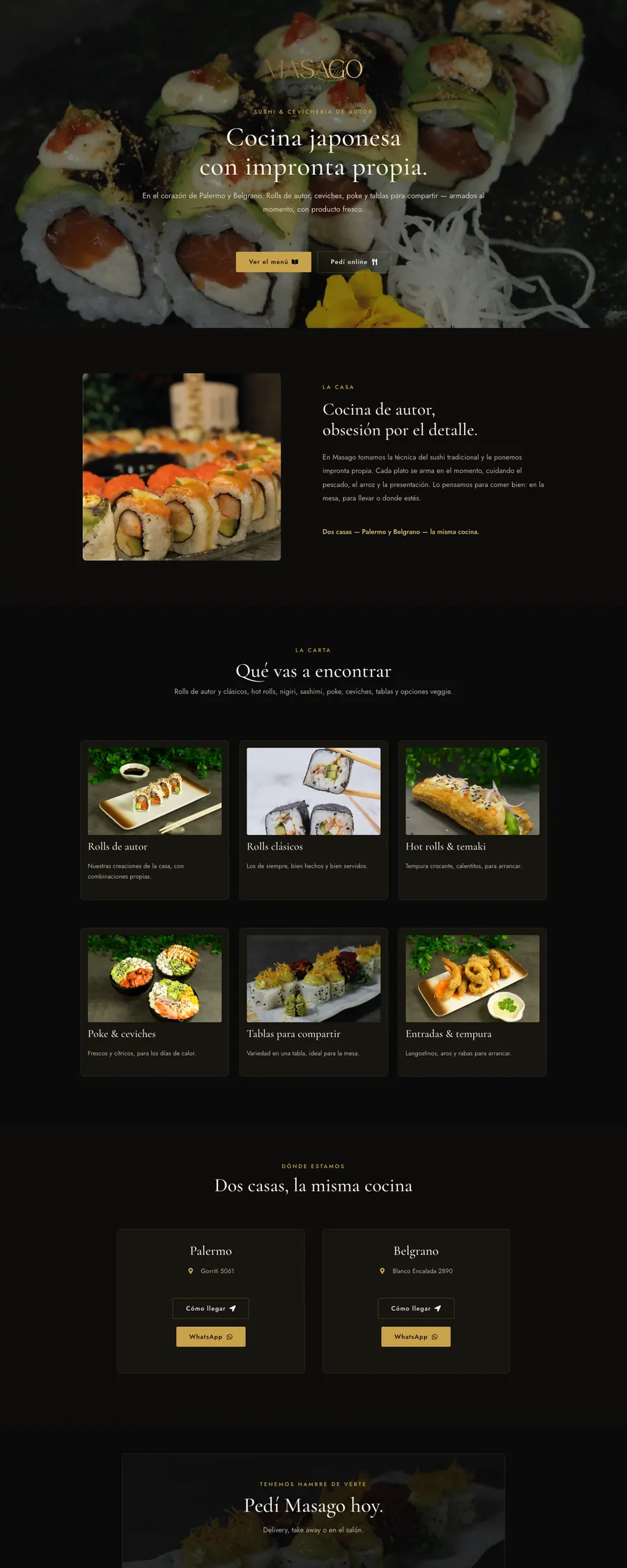 Sitio web de Masago Sushi diseñado por Point Web (página completa)