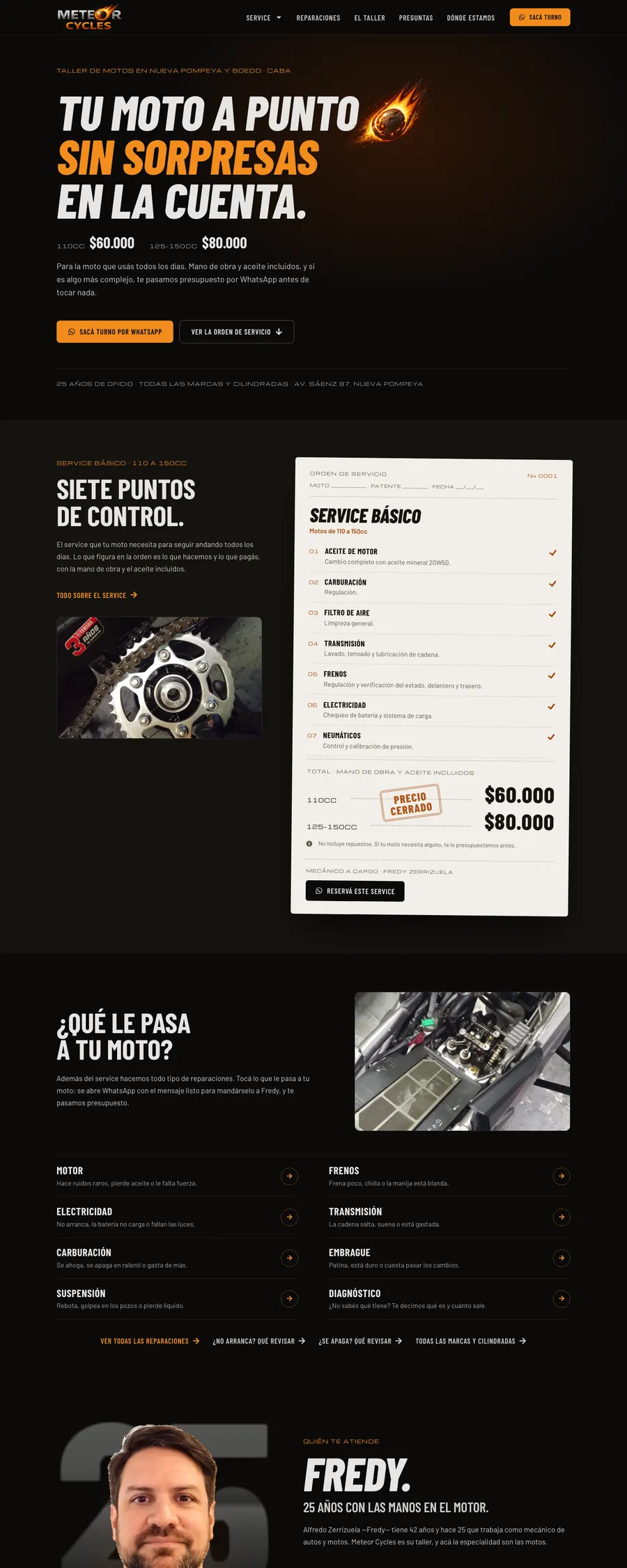 Sitio web de Meteor Cycles diseñado por Point Web (página completa)