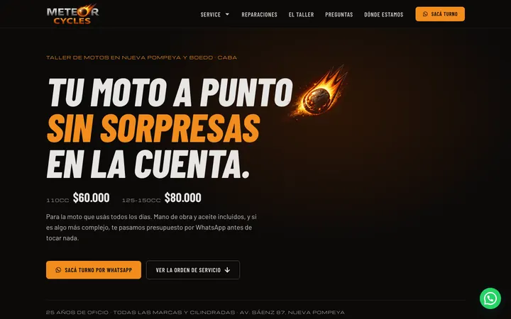 Sitio web de Meteor Cycles diseñado por Point Web