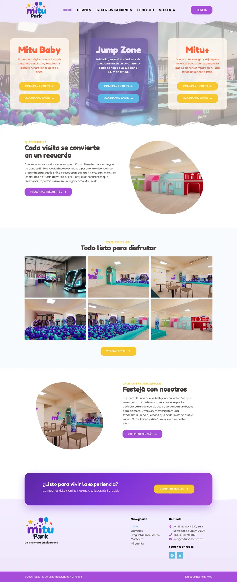 Sitio web de Mitu Park diseñado por Point Web (página completa)