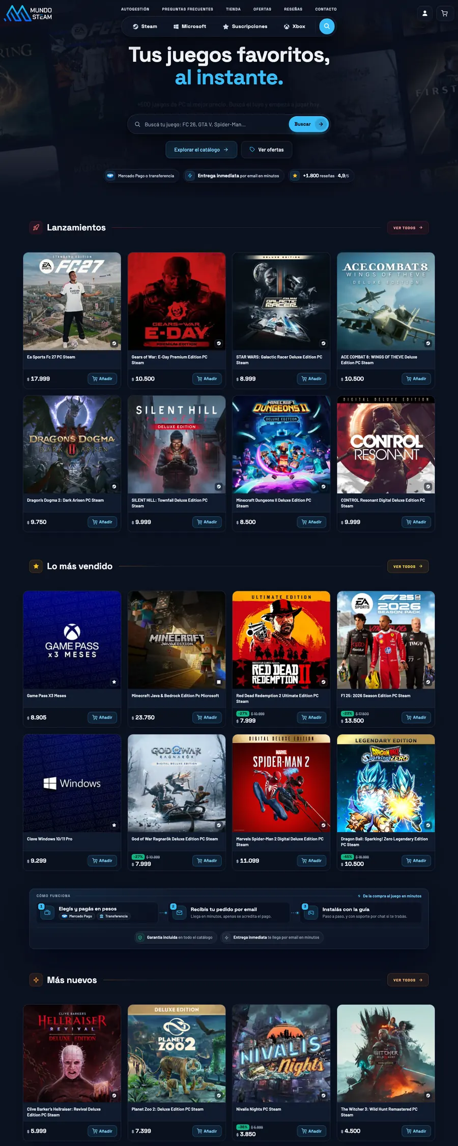 Sitio web de Mundo Steam diseñado por Point Web (página completa)
